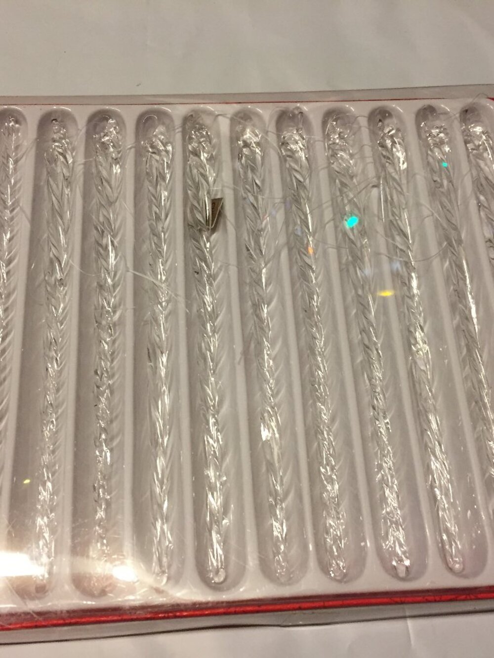 Kurt Adler Twisted Clear Glass Icicle Christmas Ornaments 5.25” Set of 12 Boxed